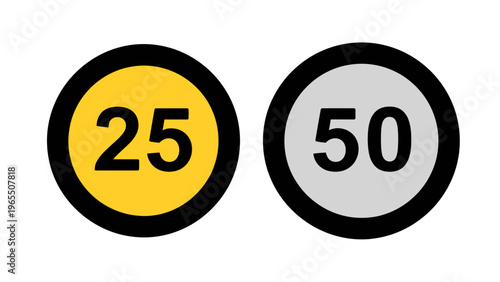 Speed Limit Signs 25 and 50 Circular Road Signs Isolated on White Background, Traffic Regulation Symbols, Vector Graphic Illustration for Information and Safety Concepts