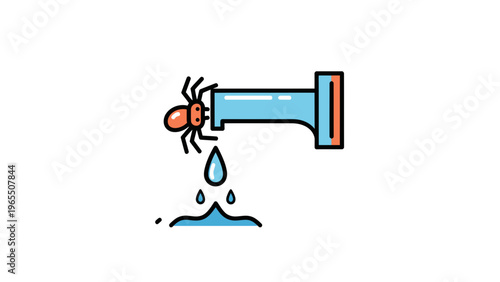 Spider on Faucet Dripping Water Vector Illustration for Pest Control and Plumbing Services