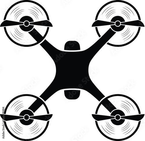 Silhouette drone illustration, quadcopter technology, aerial photography equipment, modern UAV design, flying drone icon, unmanned aircraft graphic