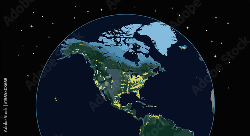 Planet Earth at night from space showing lights of North America