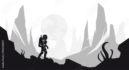 Astronaut Exploring Alien Planet Surface.