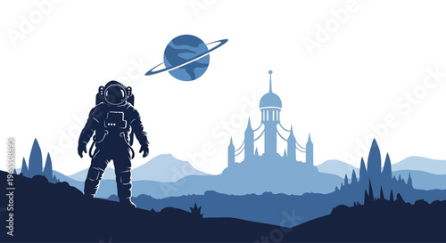 Astronaut in Space Suit Standing Alone.