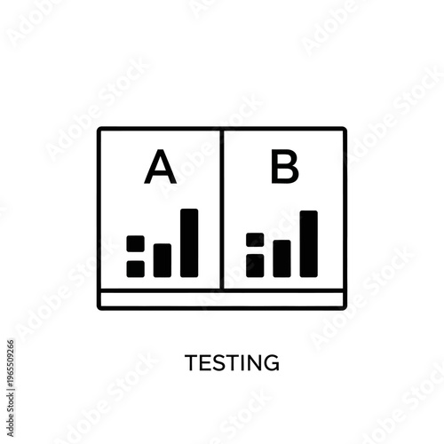 A/B testing concept with two panels showing different bar graph results for comparison and analysis.