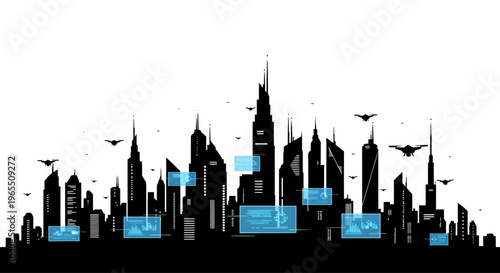 City Skyline with Skyscrapers and Buildings.
