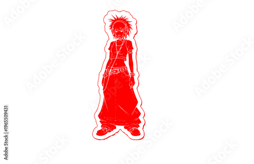 Y2K Mall Goth Girl with Headphones Silhouette, Cyber Goth Alternative Vector Sticker, Edgy 90s Nostalgia Manga Illustration