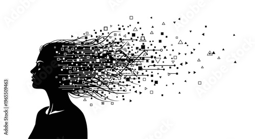 Digital human mind with data flow.