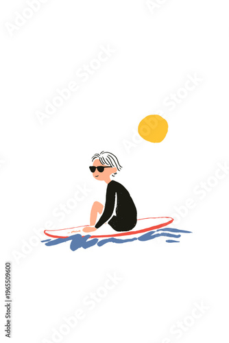 Surfer in UV Protection Rashguard Paddling at Sunset