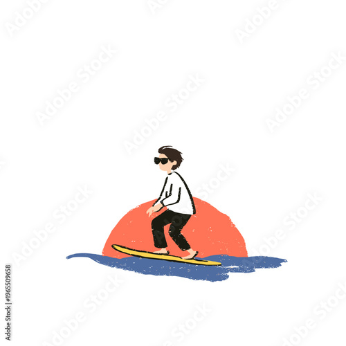 Surfer in UV Protection Rashguard Paddling at Sunset