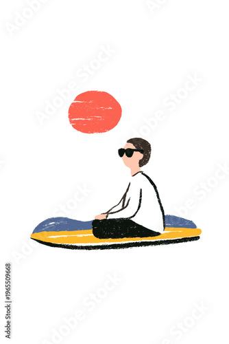 Surfer in UV Protection Rashguard Paddling at Sunset