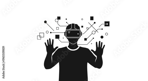 Man wearing virtual reality headset.