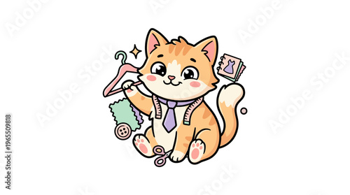 Charming Kitten Tailor with Sewing Tools