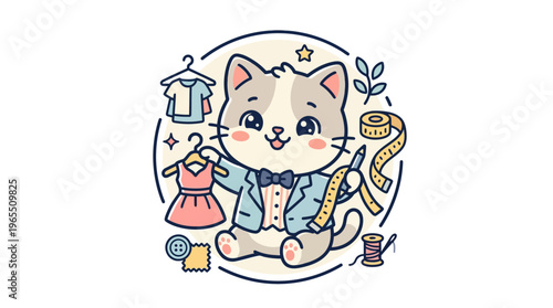 Cute Cat Tailor with Fashion Elements