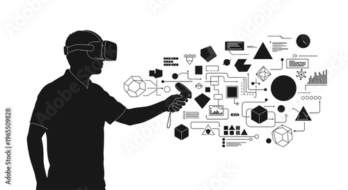 Man wearing virtual reality headset.