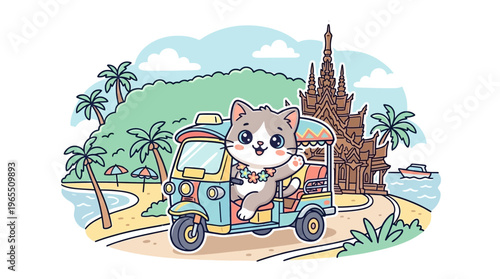 Cute Cat Enjoys a Tuk-Tuk Ride in Thailand