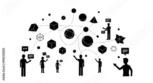 People communicating with geometric shapes.
