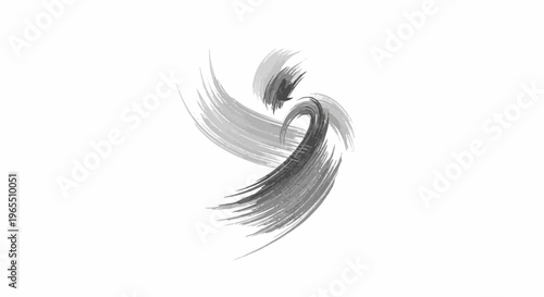 Abstract monochrome brush strokes forming a dynamic swirling shape