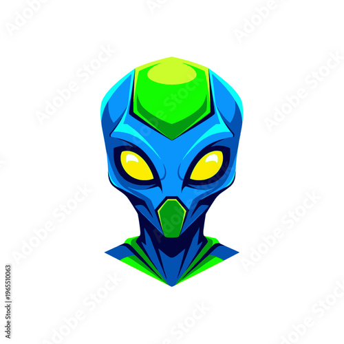Alien Head Green Blue Eyes.