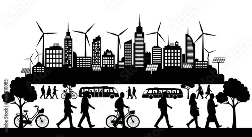 People walking and riding bicycles.