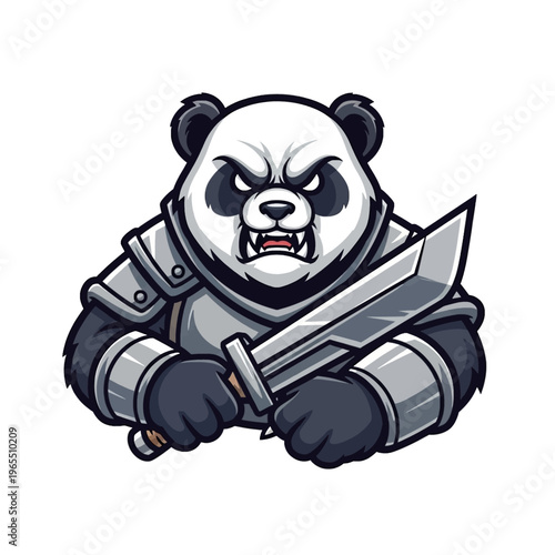 Angry panda bear with sword.