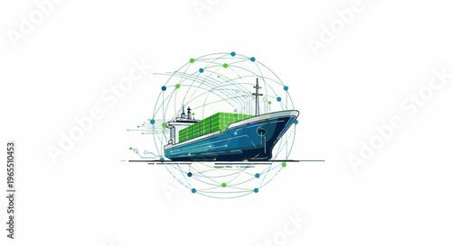 Container ship in a digital global network