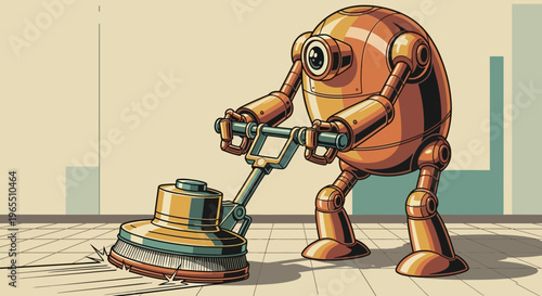Robot using floor buffer machine.