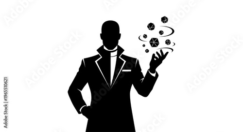 Silhouette of a businessman gesturing ideas.