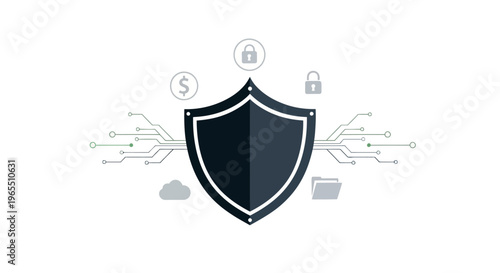 Shield with security icons protection.