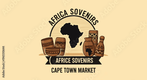 Traditional African pottery and drums with a map of Africa