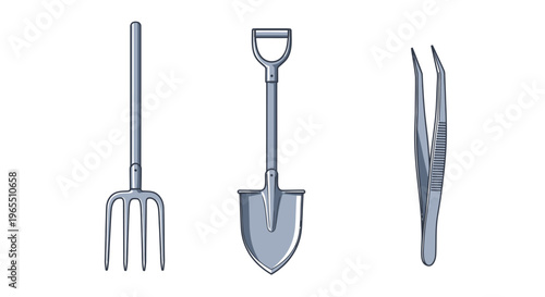 Gardening tools on white background.