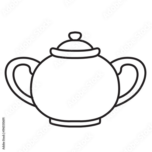 Vintage round sugar bowl line art on white background