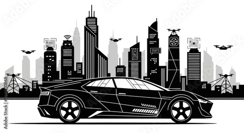 Sleek Black Sports Car Side View.