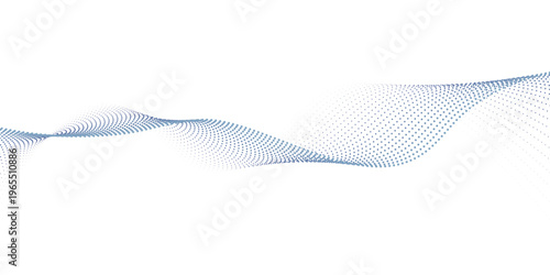 Wave line of flowing of blue green color on white background. Smooth curvy dots fluid array. 3d blended lines