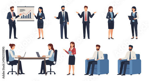 Business people in office settings working.