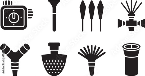 Set of Medical and Laboratory Pipette and Dropper Icons for Biological Research and Chemistry