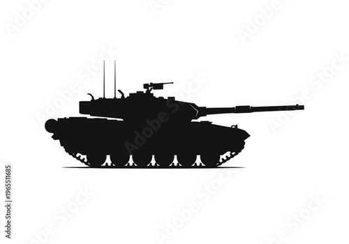 Military Tank Silhouette Isolated on White Background - Modern Armored Battle Vehicle Illustration for War and Defense Concepts