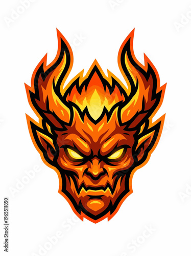 Flaming Devil Head Illustration.