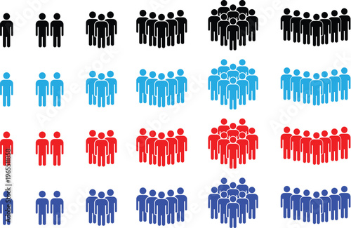 Visual representation of crowd segmentation by color-coded groups and individual detection variations Vector, illustration