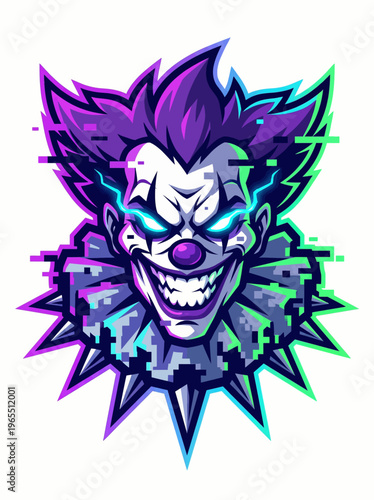 Glowing Evil Clown Face Closeup.