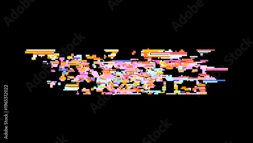 Futuristic glitch vector showing digital transformation, data visualization mood and red pink highlights for modern tech design. Dark background with subtle noise enhances contrast. Ideal for tech...