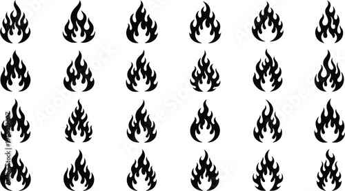 Black Flames Icons on White Background