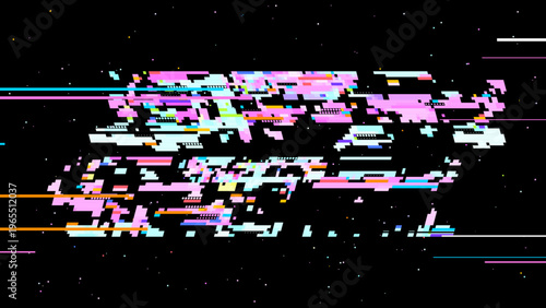 Abstract digital glitch vector in data visualization style with red pink accents, focused on digitalization and data transformation. Ideal for tech branding, UI, and sci-fi graphics.