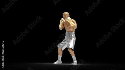 3D Animation Golden Silver Boxer Fighting and Punching, Alpha Channel, Transparent Background, Boxing Motion, Sport VFX Overlay, Loop