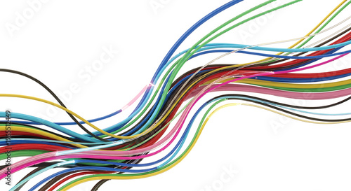 Multicolored Wires Streaming Across White Background