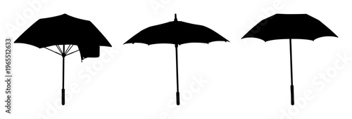 Umbrellas set with open silhouette against a minimalist sky background featuring weather protection, rainy day, street accessory with iconic design and shadow