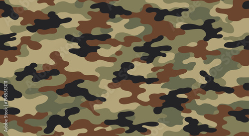 Seamless Woodland Camouflage Pattern Background - Classic Military Army Texture for Fashion and Tactical Design