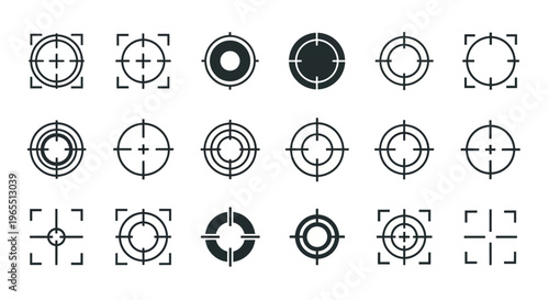 Set of 18 Minimalist Target and Crosshair Icons for UI Design and Aiming Concepts