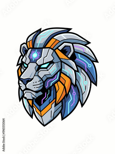 Robotic Lion Head Illustration.