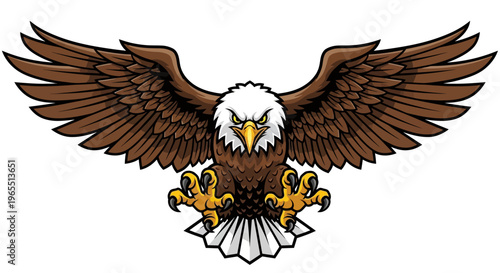 Fierce Bald Eagle Mascot Vector Illustration with Spread Wings and Extended Talons isolated on White Background