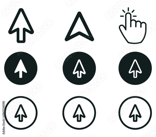 Mouse, cursor vector icon collection with click action symbols, representing selection, interaction, and UI navigation, clean modern flat design
