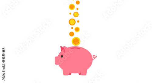 Savings in a Piggy Bank with Golden Coins Falling in